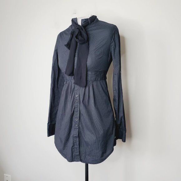 DEPT Pinstriped Bow Tie Classy Retro Tunic Shirt - Picture 2 of 10